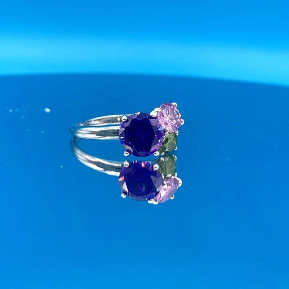 Sterling Silver and Cubic Zirconia Three-Stone Ring - Picture 1 of 9